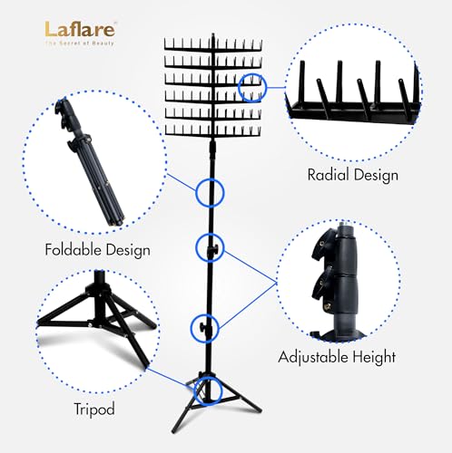 Laflare Standing Braid Hair Organizer – 144 Pegs Hair Extension Holder, Divider & Display Stand for Hair Braiding, Height Adjustable Rack, Easy to Assemble - color: Black