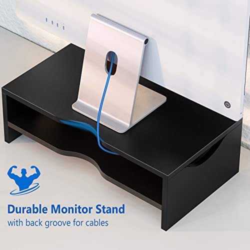 Zimilar Monitor Stand, 2-Tier Laptop Computer Monitor Stand Riser for PC, iMac, Desktop Wooden Screen Stand with Storage Organizer for Home Office - color: Black
