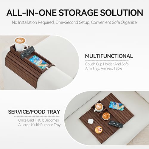 GEHE Bamboo Couch Cup Holder, Anti-Spill Sofa Arm Tray, Natural and Easy to Clean Couch Arm Cup Holder Armrest Tray Perfect for Cups, Beers, Snacks, Remote Control, Drinks - color: Brown