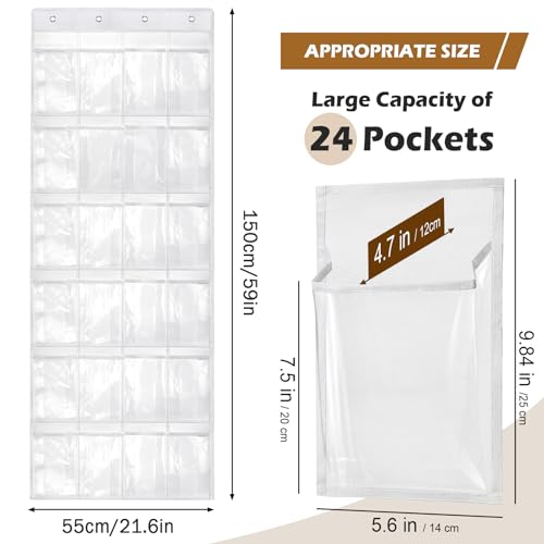 Headset & Controller Holder Wall Mount, 24 Pockets PVC Clear Storage Organizer Headphones/Controller/DVD Gaming Room Accessories, with 4 Hanging Door Hooks and 4 Wall Hooks