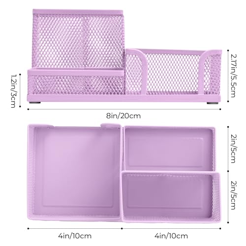 M&G Mesh Pen Holder Desk Organizers Pencil Holder for Desk Purple, 3 Compartments Metal Office Supply Organizer with Sticky Notes Holder for Home Office - color: Purple