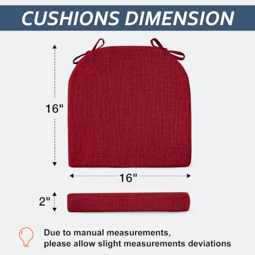 Basic Beyond Chair Cushions for Dining Chairs 4 Pack, Kitchen Chair Cushions with Ties and Non Slip Backing, 16 x 16 inches Chair Pads for Dining Chairs (Red) - color: Red, size: 16"x16"x2"(Pack of 4)