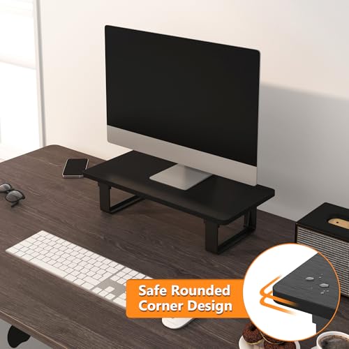 Monitor Stand Riser with 50 LB Capacity, Stable Wood Computer Monitor Stand for Desk Organizers, Computer Riser Monitor Shelf for PC Laptop Notebook Printer Computer iMac, 1-Step Installation, Black - color: Black