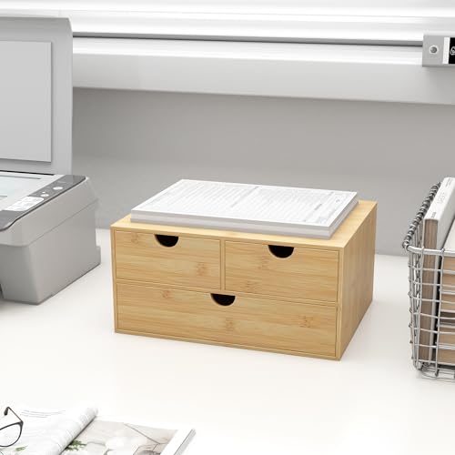 Bamboo Desk Drawer Organizer, Large Desktop Organizer with Drawers Tabletop Storage Organization Box for Office Home Toiletries Supplies Vanity, No Assembly Required (L-3 Drawers) - color: 3 Drawer-U2D1, size: Large