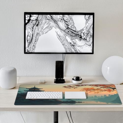 Large Japanese Ancient Building Landscape Design, Mouse Pad, XXL Extended Gaming Keyboard Mat,Waterproof Anti-Slip Rubber Base, Laptop Desk Protector 35.4 x 15.7 Inches - color: Chinese Style Ancient Building