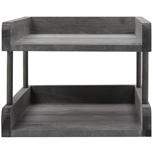 MyGift 2-Tier Rustic Gray Wood Paper File Organizer in and Out Tray/Office Desktop Document Holder Rack - color: Rustic Gray