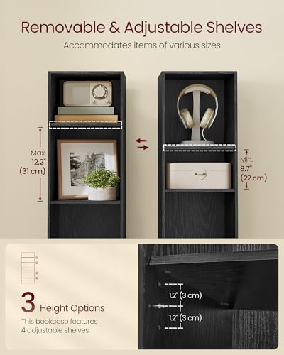 VASAGLE CUSTOS Collection - Bookshelf, 6-Tier Bookcase, Book Shelf, Open Storage Shelf, 9.4 x 11.9 x 63.3 Inches, for Living Room, Home Office, Dinning Room, Ebony Black ULBC411B01 - color: Ebony Black, size: 6 Tiers (11.9"W)