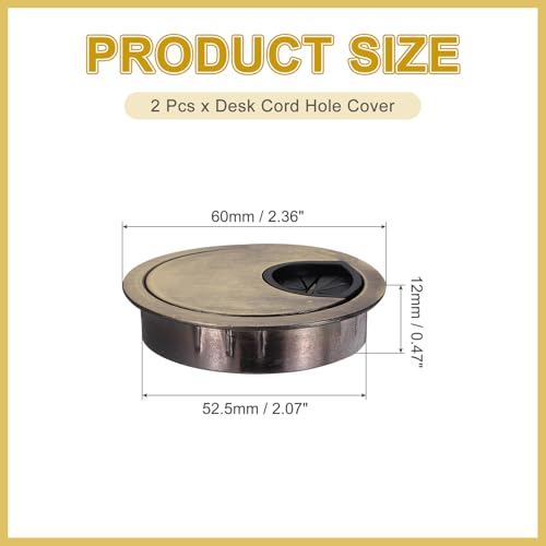 MECCANIXITY 2 Pcs Desk Grommet 2.07 Inch, Zinc Alloy Round Desk Hole Cover Wire Cable Cord Organizer for Home Office Computer Table Cables, 52.5mm, Bronze - color: Bronze, size: 2.07 Inch/52.5mm