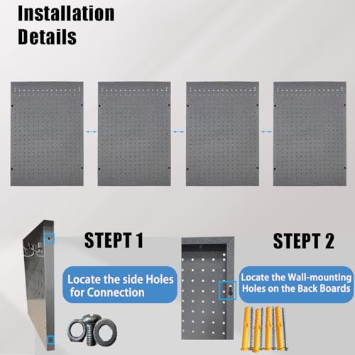 4 PCs Metal Pegboard Wall Panels Heavy Duty Peg Board Tool Organizer Board for Garage Factory, Tool Storage - size: 4 packs
