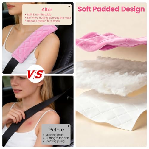 Amooca Soft Auto Seat Belt Cover Seatbelt Shoulder Pad Cushions 2 PCS for a More Comfortable Driving Universal Fit for All Cars and Backpack Pink - color: D: Pink