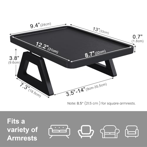 Couch Arm Tray,Bamboo Folding Sofa Tray,Sofa Armrest Trays Clip-On Couch Desk for Drinks,Snacks,Phone,Remote Control(Black) - color: Black, style: 13.0" x 9.4"