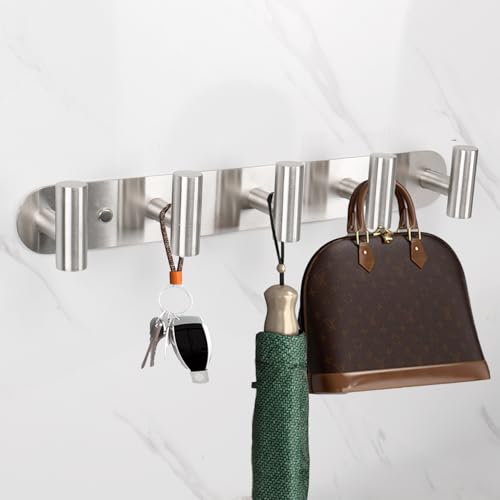 Coat Hook Rack, Wall Mounted Coat Rack with 5 Hooks, Heavy Duty Towel Hook Rack Wall Hooks for Hanging Coat Jacket, Stainless Steel Coat Hanger for Bathroom Entryway Mudroom(Brushed Nickel) - color: Brushed Nickel, size: 5 Hook