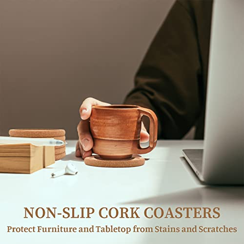 Cork Coasters for Drinks Absorbent - 6 Pcs 4 Inch Cork Coasters with Lip Heat Resistant Reusable Drink Coaster Set Extra Thick Perfect for Cups Glasses Mugs