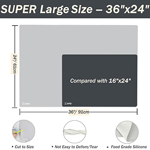 Extra Large Silicone Mat 36" x 24" Place Mats, Heat Resistant Mat for Kitchen Countertop Protector, Thick Placemats Washable Silicone Mats for Kitchen Counter Mat Dining Table Mat, Grey, Sapid - color: Gray, size: 36" x 24"