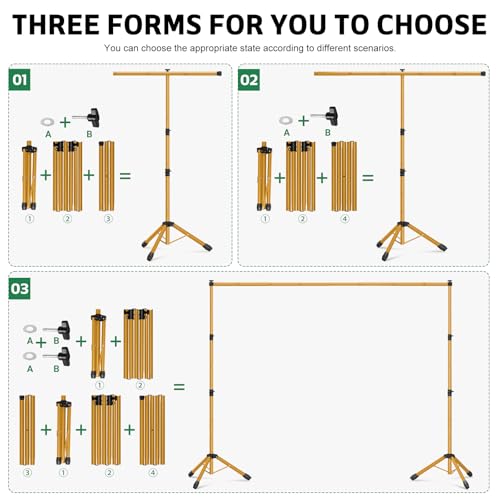 3-in-1 Backdrop Stand Kit 10x8.5 ft for Photography Studio, T-Shape Backdrop Stand for Wedding Parties, Background Stand for Photo Video Studio with Carring Bag, 6 Clamps, 2 Sandbags, Gold - color: Gold, size: 10x8.5 ft
