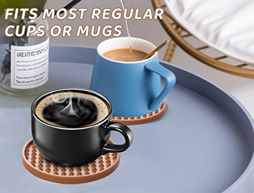 Coasters for Drinks 6 Pack Drinking Plastic Coaster with Holder,Heat Resistant Silicone Cup Mat Tabletop Protection,Non-Slip Rubber Coasters for Kinds of Cups (Brown) - color: Brown-metal Holder