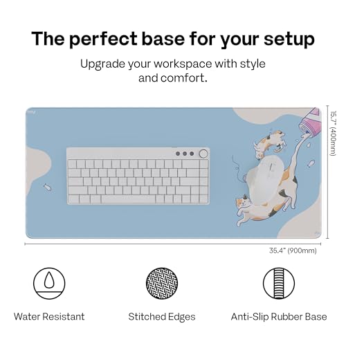 Pixio Mouse Pads - 36 x 16 inch XXL Milky Cats Blue Multifunctional Large Desk Mats for Gaming, Office, Desktop Anti-Slip Waterproof Washable Computer Mouse Mat - color: Blue Milky Cat