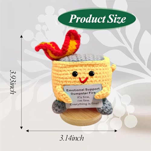 Emotional Support Dumpster Fire - Positive Crochet Birthday Easter Basket Stuffers Essentials Gift for Women Men Girls Coworker Friend, Handmade Knitted Doll for Home Office Accessories Decor (Yellow) - color: Yellow