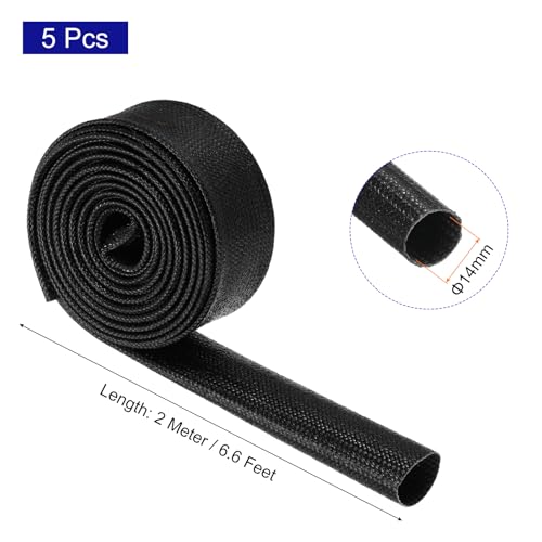 MECCANIXITY 5Pcs Wire Insulation Braid Fire Sleeve,6.6Ft-14mm ID Black, High Temp Silicone Coated Fiberglass Sleeving for Automotive Hose Lines Electrical Wiring - color: Black, size: 6.6Ft-14mm