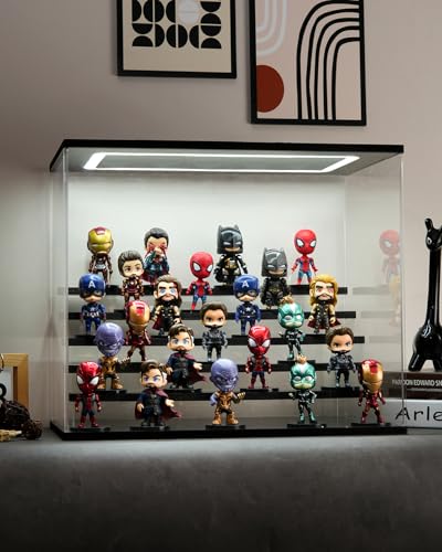 Clear Acrylic Display Case with Light , 6 Tier Display Box Stand Assembly Dustproof Protection Showcase for Collectibles Action Figures (Black 6 Tier L 19.7*12.6*16.5in;50×32×42cm) - color: Black With Light, size: 6 Tier L 19.7*12.6*16.5in;50×32×42cm