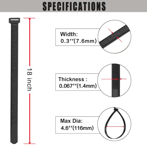 Cable Zip Ties, Heavy Duty Self Locking Zipties, 100 Pack Black 18 Inch 120LB, Nylon Cord Management,Plastic Wire Ties for Office,Home,Garden,Workshop (18"Black-120LB) - size: 18"Black-120LB