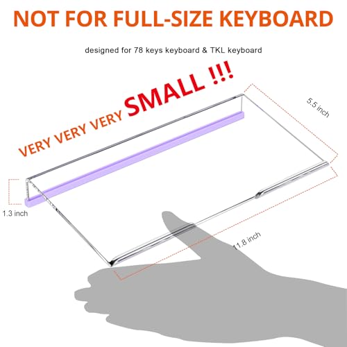 Richboom Computer Keyboard Stand for Desktop, 11.8" Tiny Clear Acrylic Keyboard Riser 78 Keys Compact Keyboard Lift for Desk Ergonomic Short Keyboard Holder Tray with White and Purple Silicone Strip - color: Clear W/ White Silicone Strip