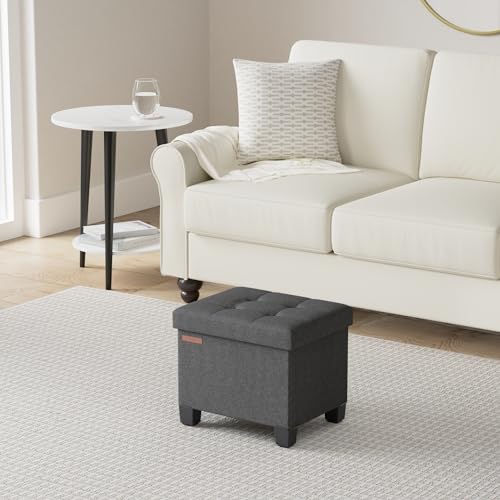 SONGMICS Storage Ottoman, Small Ottoman Foot Rest with Legs, 12.6 x 15.7 x 13.2 Inches Foot Stool, Load up to 660 lb, for Living Room, Bedroom, Dorm, Ink Black ULSF012B01 - color: Ink Black, size: 12.6"D x 15.7"W x 13.2"H