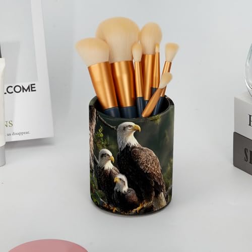 Eagle Family Pen Holder Pencil Organizer for Desk, 3.1” x 3.1” x 3.9” Pencil Cup Office Supplies, Large Capacity Cute Pen and Makeup Brush Holder for Desktop, Home, School - color: Eagle Family
