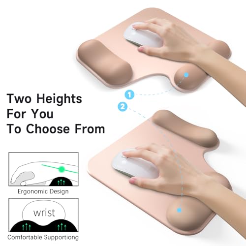 Ergonomic Mouse Pad with Gel Wrist Rest (1"& 1.2" Dual Height) - Mouse Pads Compact Mousepad Desk Mat Office, Gaming & Carpal Tunnel Relief | Non-Slip Rubber Base| Light Coffee Color - color: Light Coffee Color