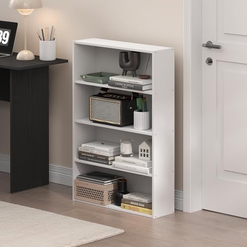 Furinno Basic Book Shelf, 4-Tier Bookcase with Open Shelf, Bookshelf, Cube Storage Organizer, 6 x 24 x 35, for Living Room, Bedroom, Home Office, White - color: White, size: 4-Tier, 6 x 24 x 35