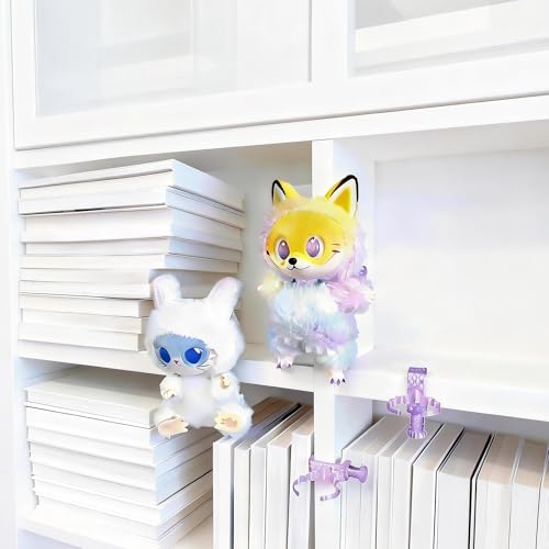 Doll Stand for Cabinet Edge Purple 4Pack | Neck grip design fits 3-7" Labubu blind box figures, adjustable clamp suits panels 0.3-1.02" thick - color: PURPLE