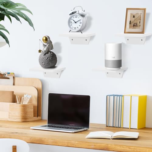 PHOENANCEE Small Floating Shelves,Trapezoid Wall Shelf for Speaker Table Lamp Plants Display,Decorative Wood Ledges Chic for Living Room,Bedroom,Kitchen,Office,Pine,8x6 Inch,2 Pack(White) - color: White, size: Set of 2