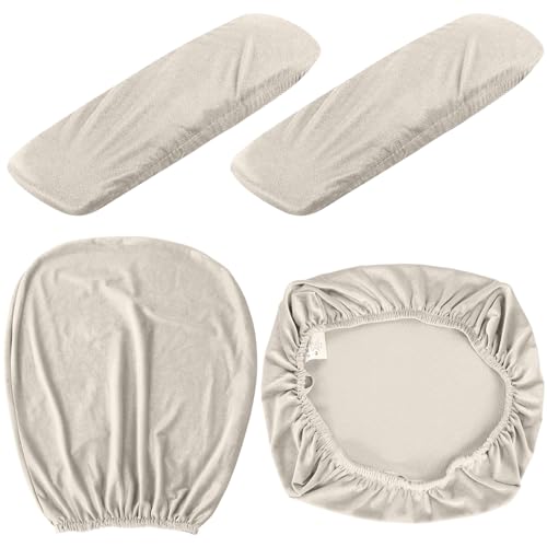 Tallew 4 Pcs Office Chair Covers Set Computer Universal Protective Stretchable Chair Seat Covers Desk Armrest Slipcovers Pads Office Cushion Backrest for Rotating(Cream) - color: Cream