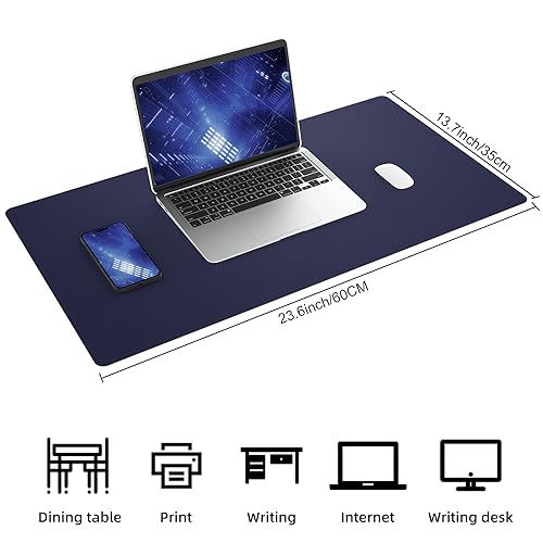 AFIING Cork Desk Mat 23.6 x 13.7, Dual-Sided Cork & PU Leather Desk Pad, Waterproof Non-Slip Desk Protector for Home Office, Study Desk & Minimalist Workspace Blue - color: Blue, size: 23.6" x 13.7"