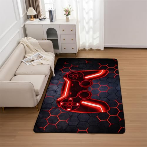 NTBED Game Console Area Rug for Bedroom Sofa Playroom Gaming Geometric Bedside Rugs Gamer Decorative Floor Mat Carpet (5x8 Feet, Red) - color: Red, size: 5x8 Feet