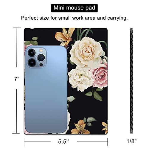 Small Mouse Pad Cute, Mini Mouse Pads for Wireless Mouse and Laptop, Travel Mousepads with Design - Floral on Black Background, Portable Mousepad 5.5 x 7 In, Pretty Desk Accessories for Women - color: Watercolor roses, size: 7L x 5.5W inches