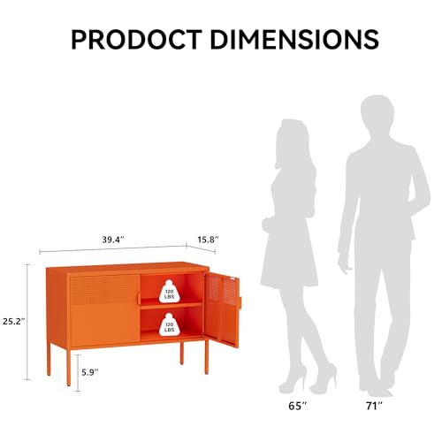 COFaR TV Stand for TVs up to 75 Inch, 40''L Media Console with Ventilation Doors, Metal Entertainment Center with Adjustable Shelves & 120Lbs Storage for Living Room & Bedroom, Orange - color: Orange, size: 40"L with Mesh