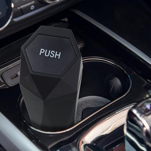 BFXM Car Trash Can, Car Trash Bin with Lid, Car Accessories for Women Interior, Car Garbage Can with Additional 2 ABS Hooks and 60pcs Trash Bags, Suitable for Home, Office, Car Organizer, Black - color: BLACK 1PC