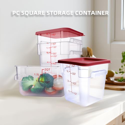 2 Pack Red Square Food Storage Container With Lid,Commercial Storage Box With Scale & Handle,Cake Making,Dough Marinating Meat,Kitchen Supplies (12 Quart) - size: 12 Quart-RED LID & MEASURING LINE