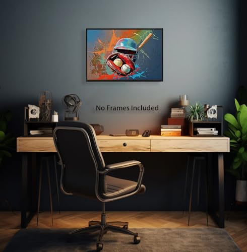 TOCDGOO Graffiti Baseball Sports Wall Art, Colorful Baseball Equipment Canvas Print, Inspirational Poster Modern Sports Home Decor, 16x24 inches Unframed - color: Unframed (16"x24")-C