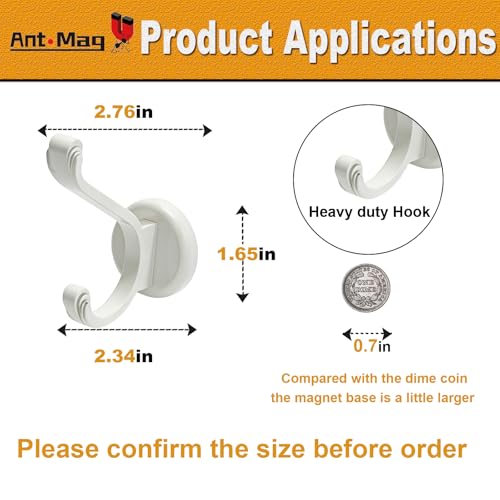 Ant Mag Magnetic Hooks Heavy Duty 140lbs Neodymium Magnet Wall Hooks for Hanging Coats Robes Backpacks Bags Hats Keys Mugs Cups Towels - size: D1.65in White 2 Pack