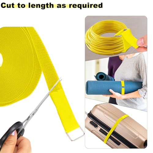YMCRLUX 1"x16ft Hook and Loop Straps with 25 Metal Buckles, Adjustable Fastening Cable Straps, Cut-to-Length Cinch Strap, Reusable Nylon Securing Cord Ties for Organizer or Storage, 1 inch Wide,Yellow - size: 1in x 16ft Yellow