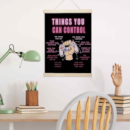 Voxitura Things You Can Control Game Poster Hanger Frame,Pink Black Gaming Gamer Wall Decor Art Canvas for Playroom Kids Toddler Room,Mental Health Prints for Wall Hanging Decor Therapy Office 12x16in - color: pink