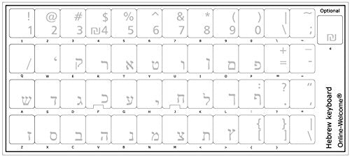Hebrew Keyboard Stickers Transparent Background White Lettering for Computer LAPTOPS Desktop Self-Adheisive - color: White