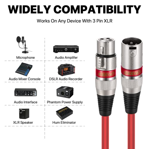 EBXYA XLR Cable 25 Feet 4 Color Packs for Microphone Audio Mixer- XLR Male to Female 3 Pins Balanced Stage Patch Cable - color: 4 Colors, size: 25ft