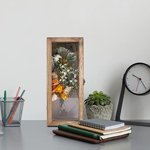 GraduationMall 5x12.5 Shadow Box Frame Solid Wood Glass Door Display Case with Linen Back and 6 Stick Pins,1.5 inches Interior Depth,Ideal for Memorabilia Pictures Flowers Medals Tickets - color: Carbonized Black, size: 5x12.5