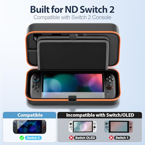 OIVO Carrying Case Compatible with 2025 Nintendo Switch, Portable Switch 2 Travel Carry Case Fit for Joy-Con 2 & Adapter, Hard Shell Protective Pouch Bag with 24 Game Slots, Orange - color: Orange, size: 2025 inches