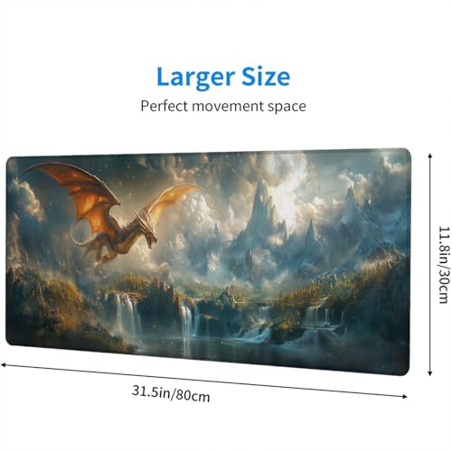 Mythical Dragon Gaming Mouse Pad Desk Pad 31.5 x 11.8 Inch Waterfall Mountains Light Sunlight Mousepad XL Large Gaming Mouse Pad Laptop Keyboard Mat Desk Pad Office Computer Keyboard Laptop Home - color: Mythical Dragon, size: 11.8W x 31.5L inches