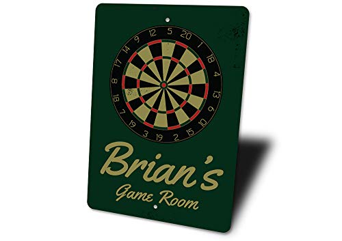 Brian's Game Room Personalized Name Aluminum Metal Sign for Man Cave Wall Decor Entertainment Space Hanging Plaque with Pre-Drilled Holes 10x14 Inch - size: 1) 10" x 14" Inches