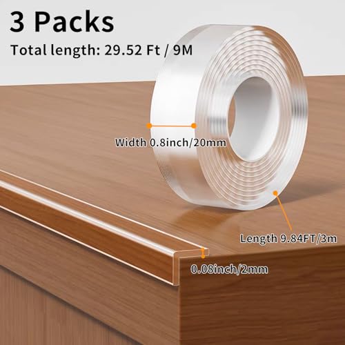Clear Soft Corner Protectors for Furniture Strip,0.8in x 9.84FT,Sharp Edge & Table Bumper,Cabinet,Window Sill,Wall Corner Protector,Baby Proof Corners and Edges,3 Rolls - size: 3 Rolls x 0.8in x 9.84FT